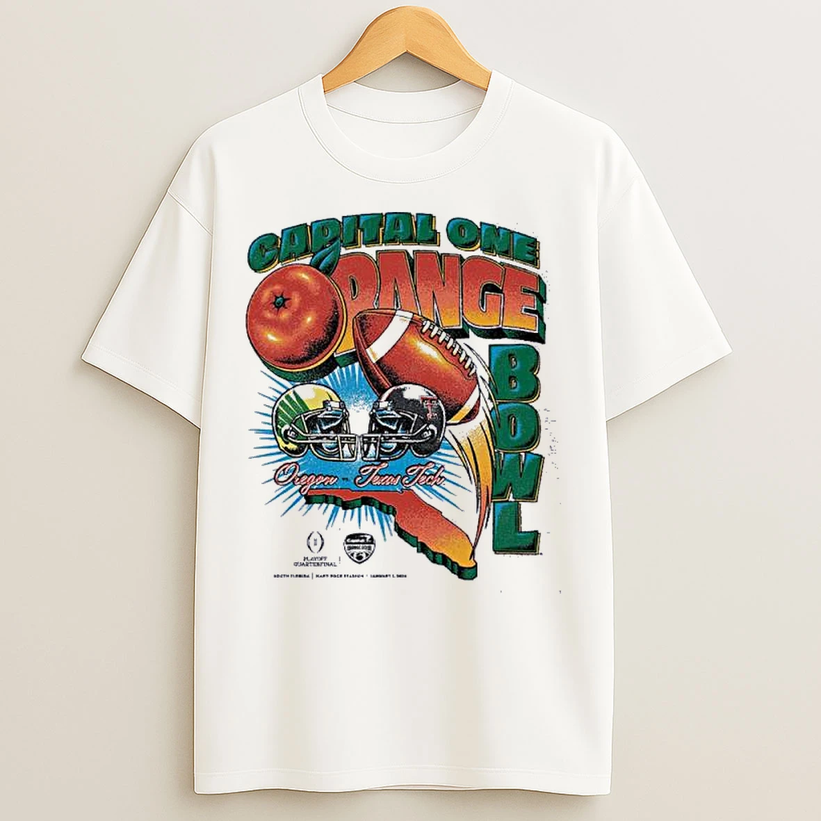 Classic Florida Map Capital One Orange Bowl 2026 Oregon Vs Texas Tech Vintage Matchup T Shirts