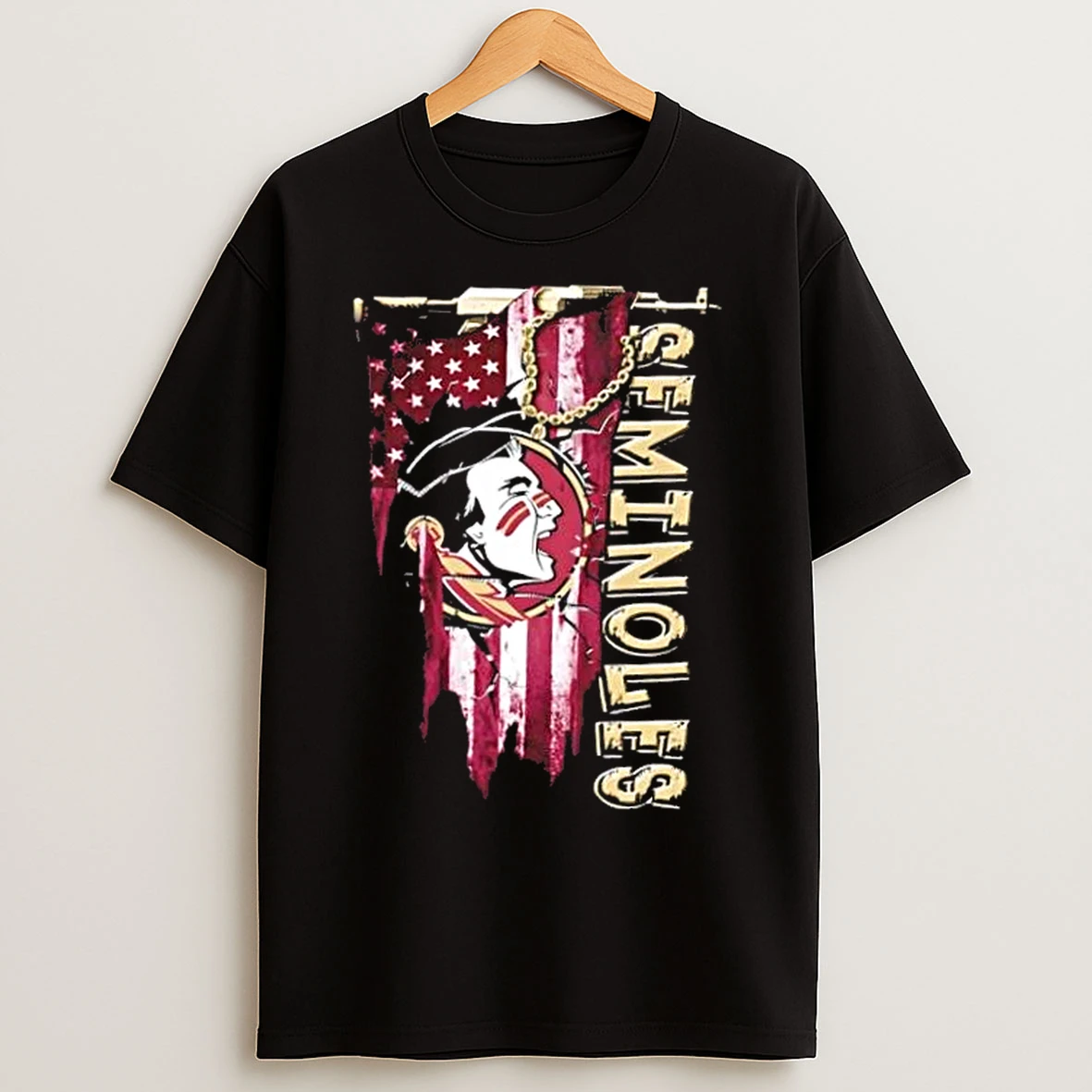 Classic Florida State Seminoles Football Battle Shattered Usa Flag Rip Design T Shirts