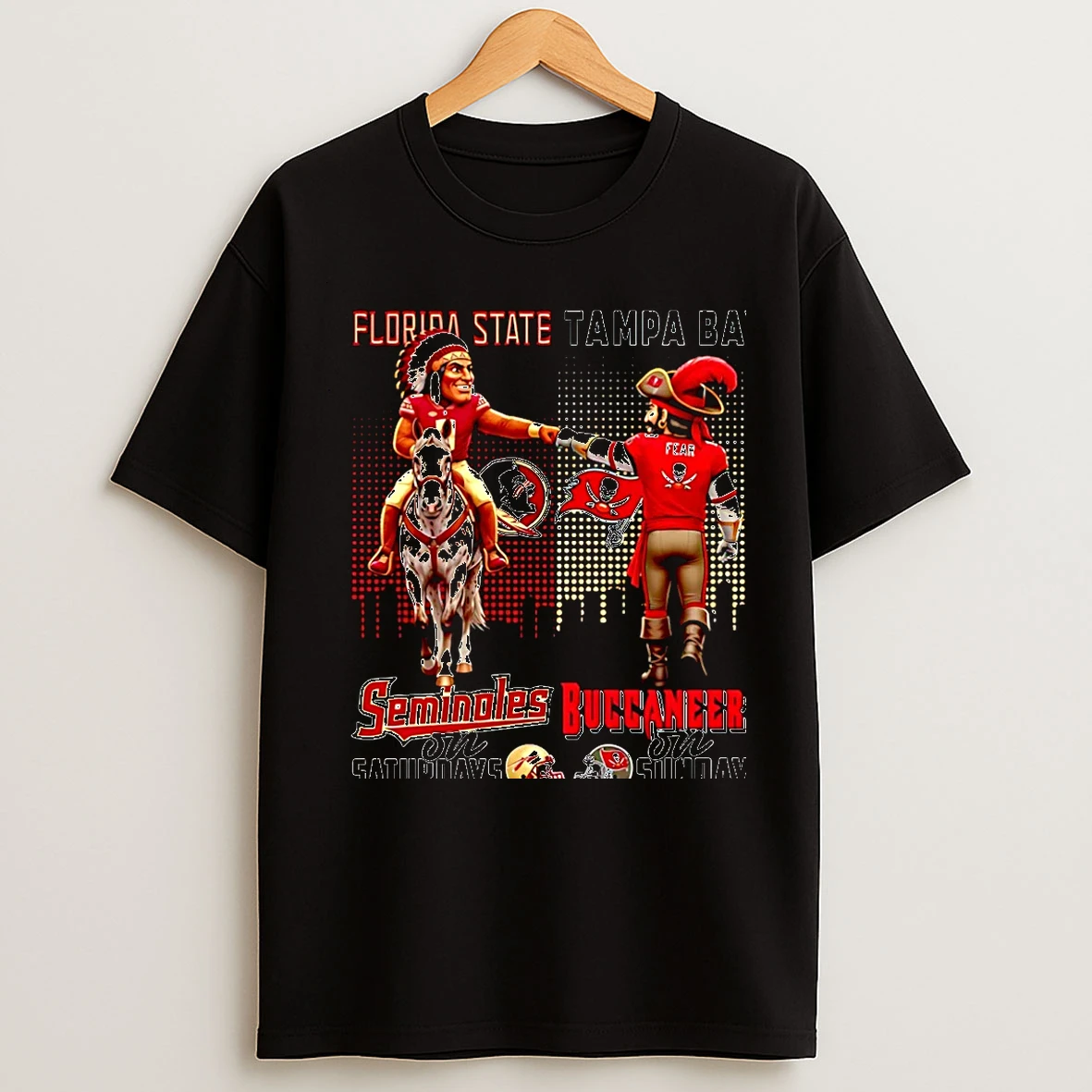 Classic Florida State Seminoles On Saturdays Vs Tampa Bay Buccaneers On Sundays Mascot Skyline Christmas T Shirts
