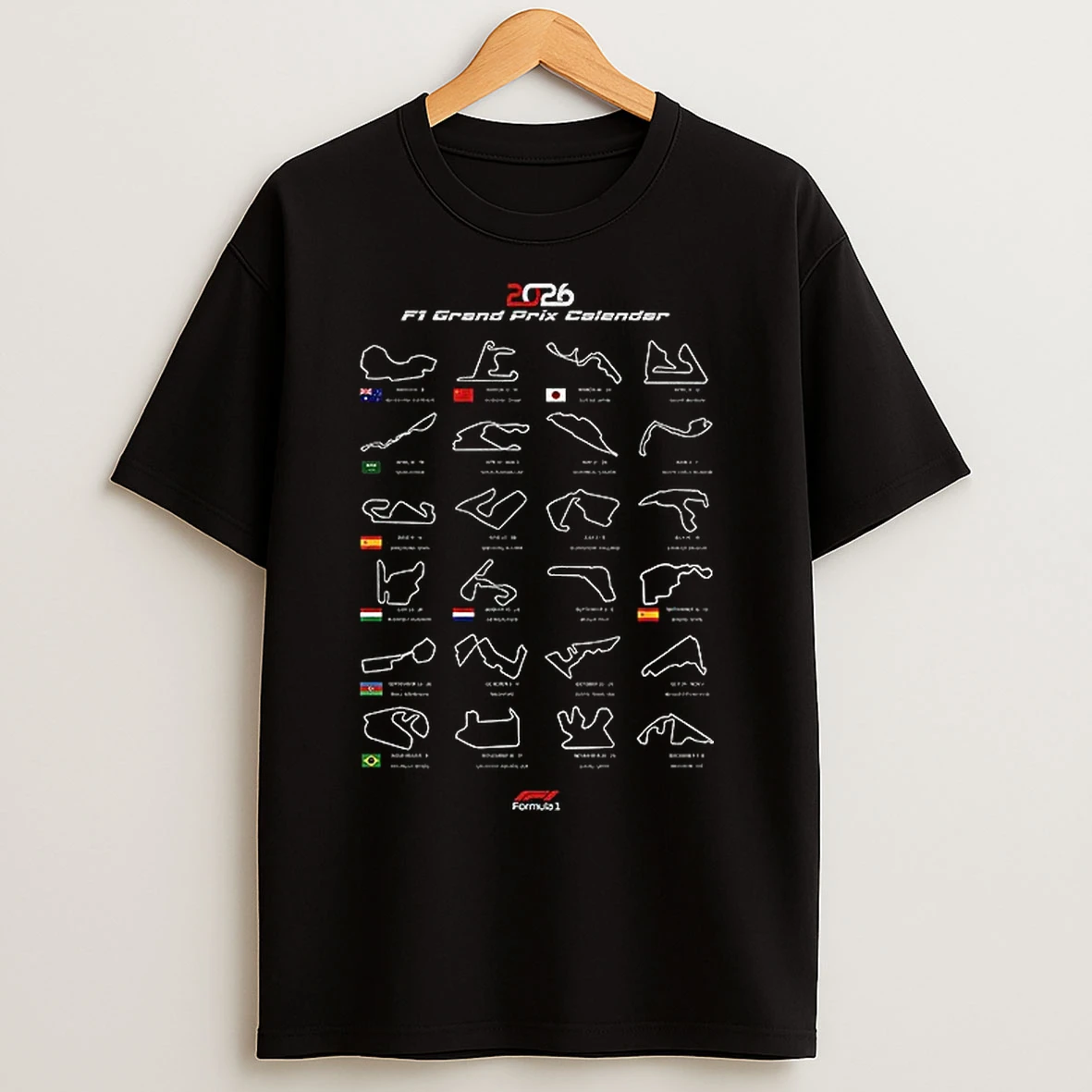 Classic Formula One 2026 Calendar F1 Grand Prix Schedule T Shirts