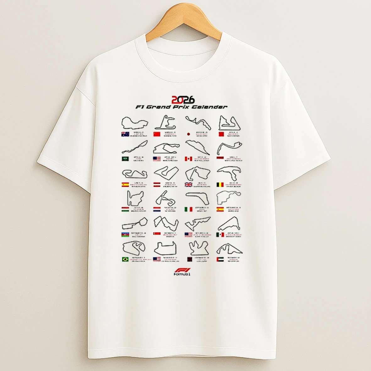 Classic Formula One 2026 Race Calendar F1 Grand Prix Schedule Dates Flag T Shirts