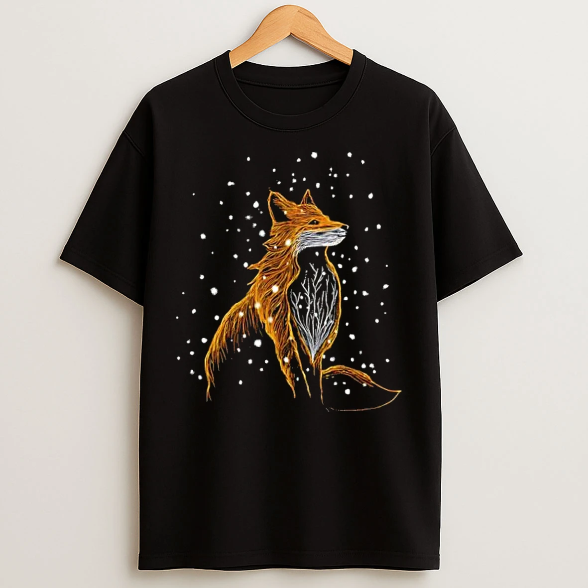 Classic Fox In Snowy Night Scene T Shirts