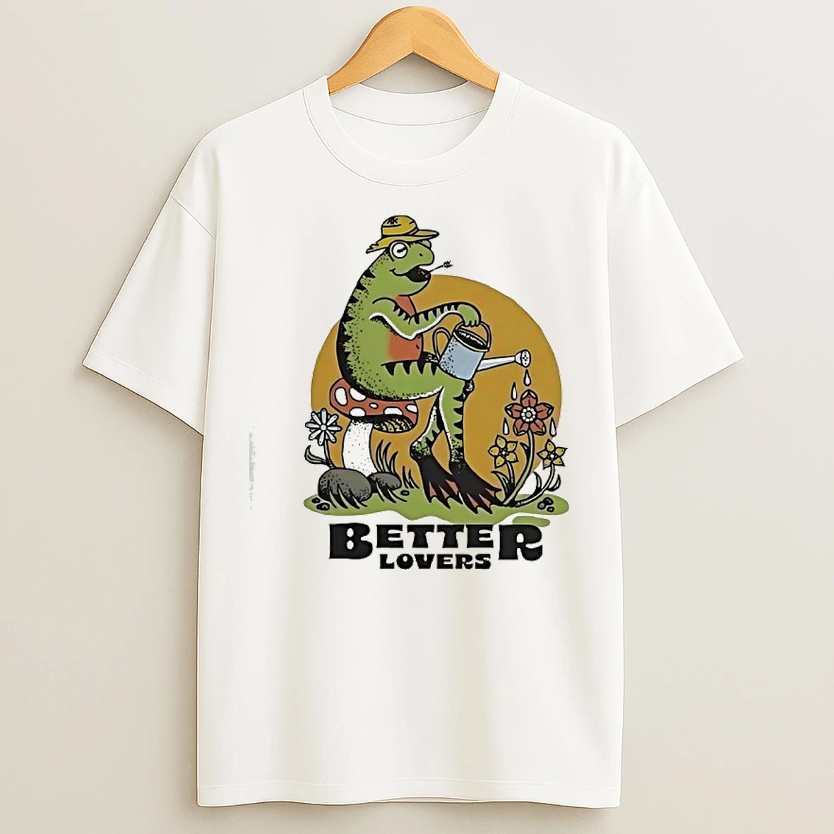 Classic Frog On A Mushroom Watering Flowers Better Lovers Spring T Shirts