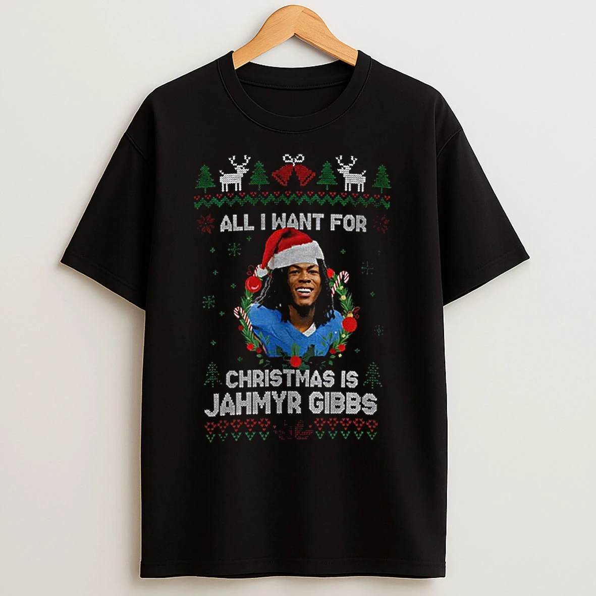 Classic Funny All I Want For Christmas Is Jahmyr Gibbs Football Fan Detroit Lions T Shirts