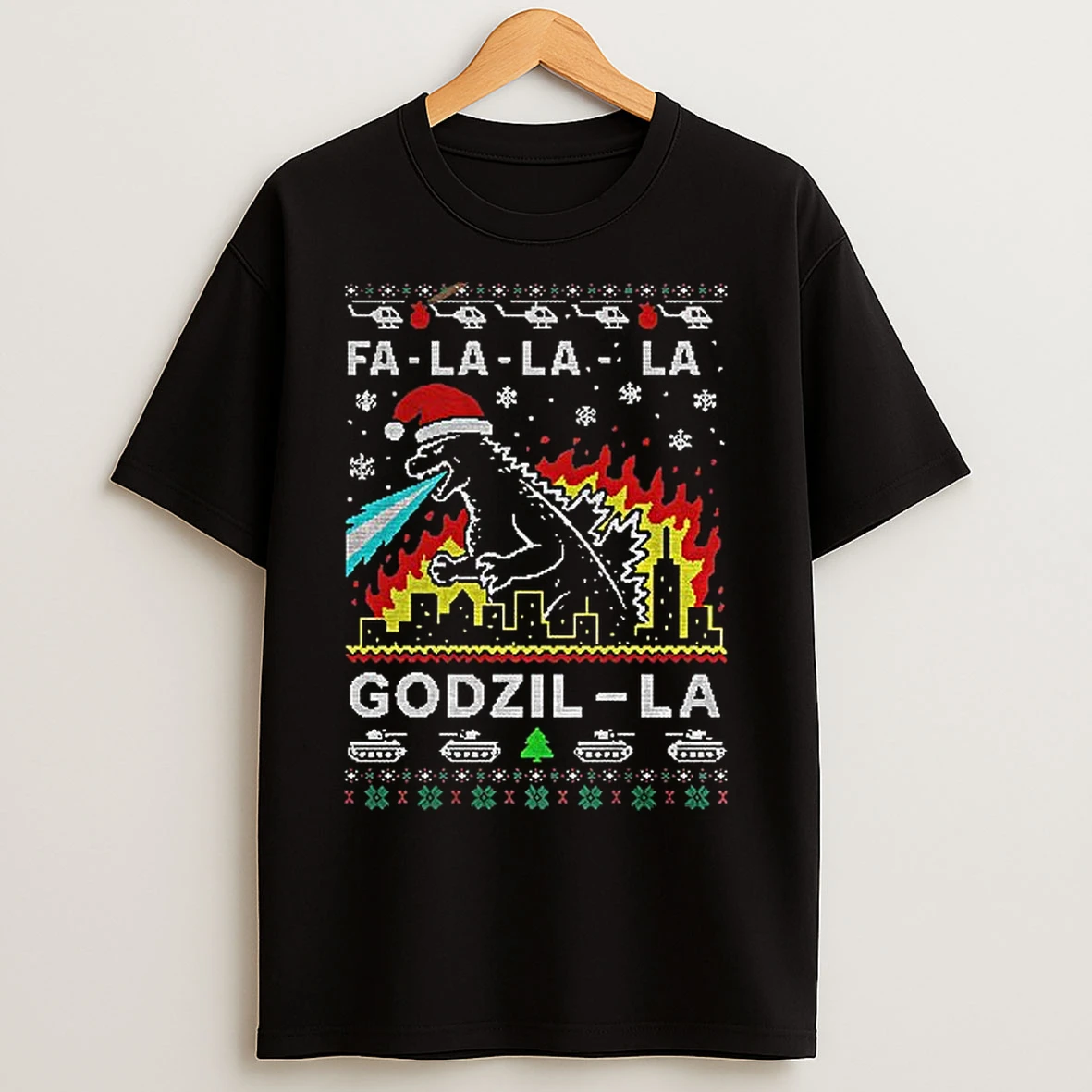 Classic Funny Godzilla Fa La La La Godzil La Merry Christmas T Shirts