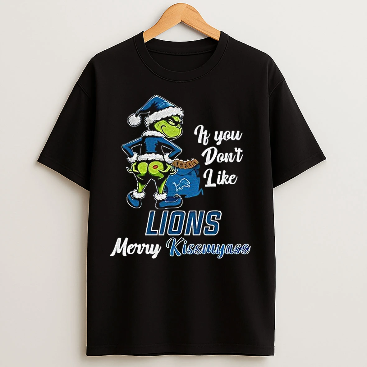 Classic Funny Grumpy Grinch If You Dont Like Detroit Lions Merry Kissmyass T Shirts