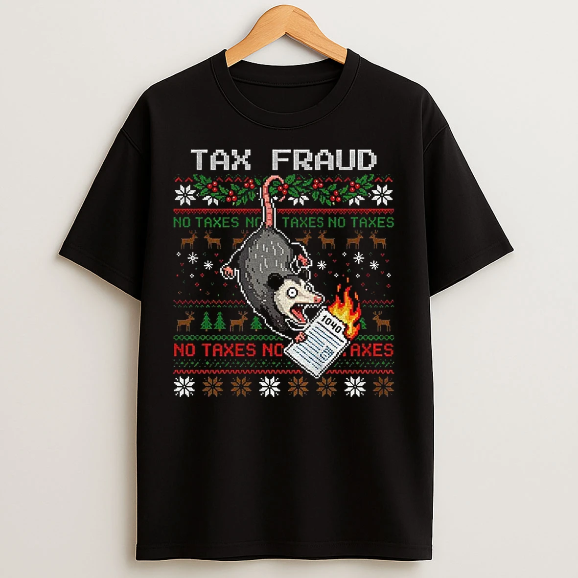 Classic Funny Opossum Tax Fraud No Taxes Merry Christmas T Shirts