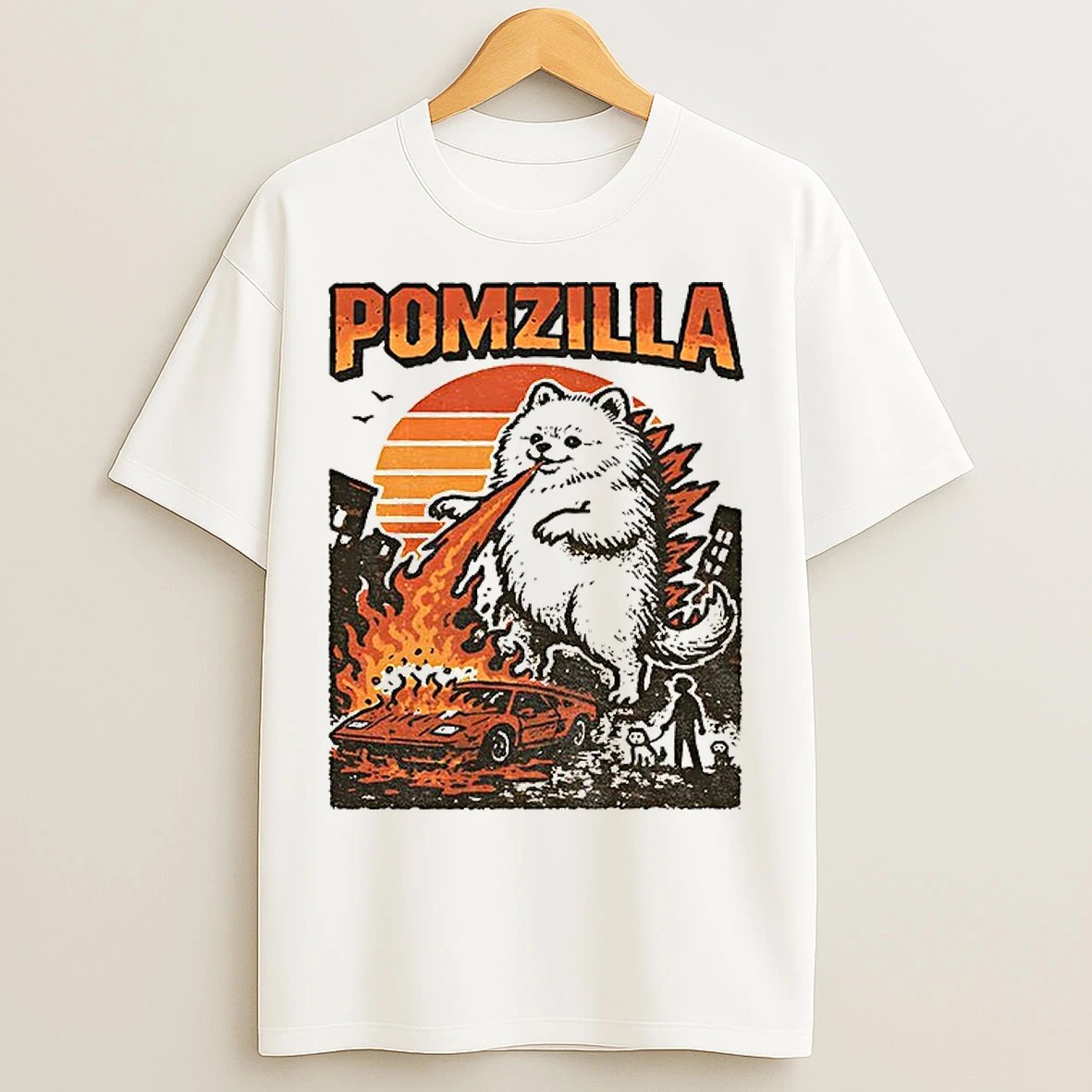 Classic Funny Pomeranian Godzilla T Shirts