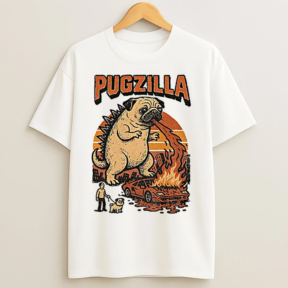 Classic Funny Pug Godzilla T Shirts