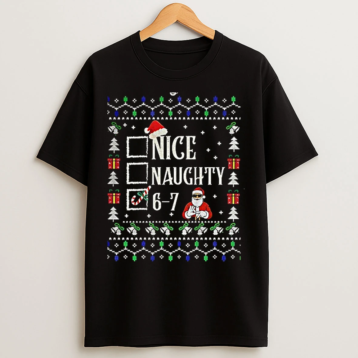 Classic Funny Santa Nice Naughty 6 7 Gen Z Slang Christmas T Shirts