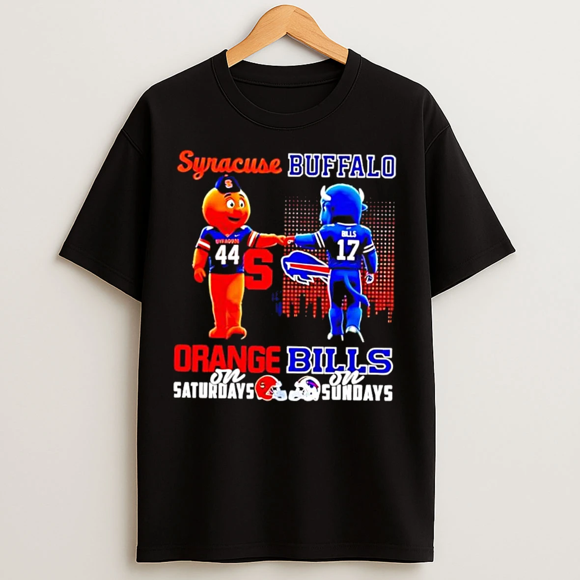 Classic Funny Syracuse Orange On Saturdays Vs Buffalo Bills On Sundays Mascot Skyline T Shirts