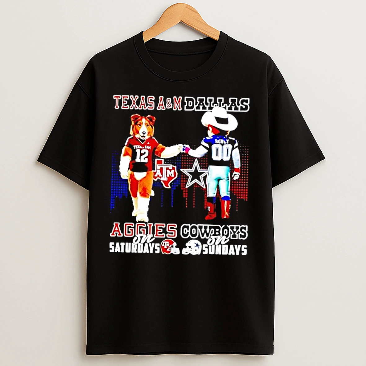 Classic Funny Texas Am Aggies On Saturdays Vs Dallas Cowboys On Sundays Mascot Skyline T Shirts