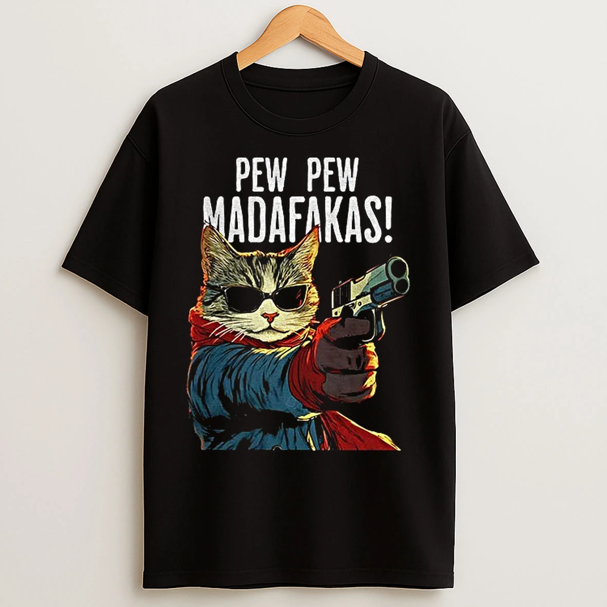Classic Funny Cat Gun Pew Pew Madafakas Art T Shirts