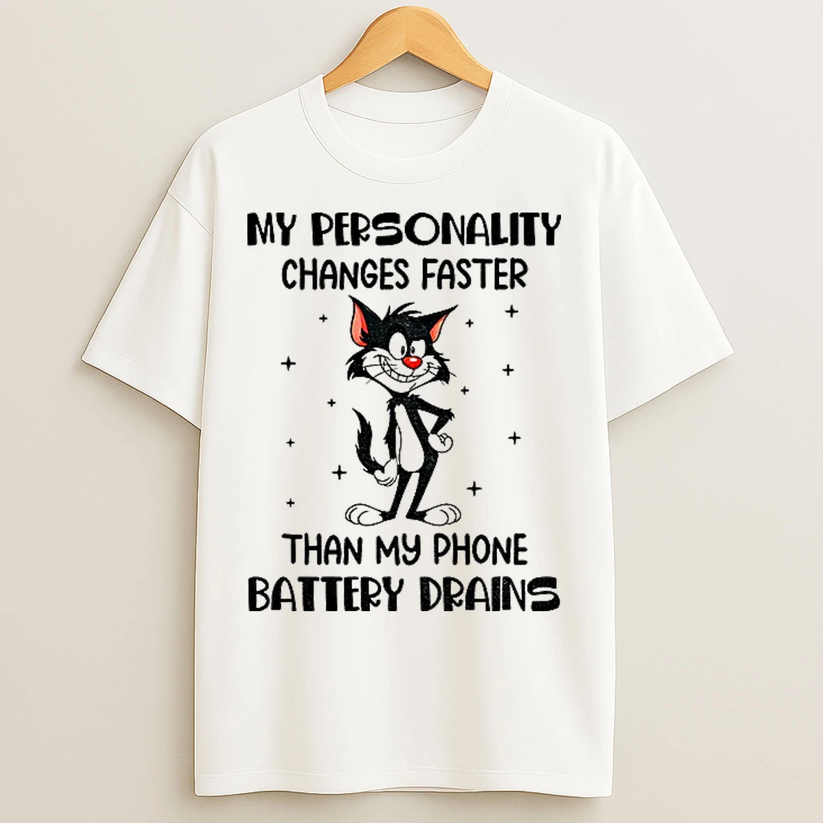 Classic Funny Cat My Personality Changes Faster Than My Phone Battery Drains T Shirts