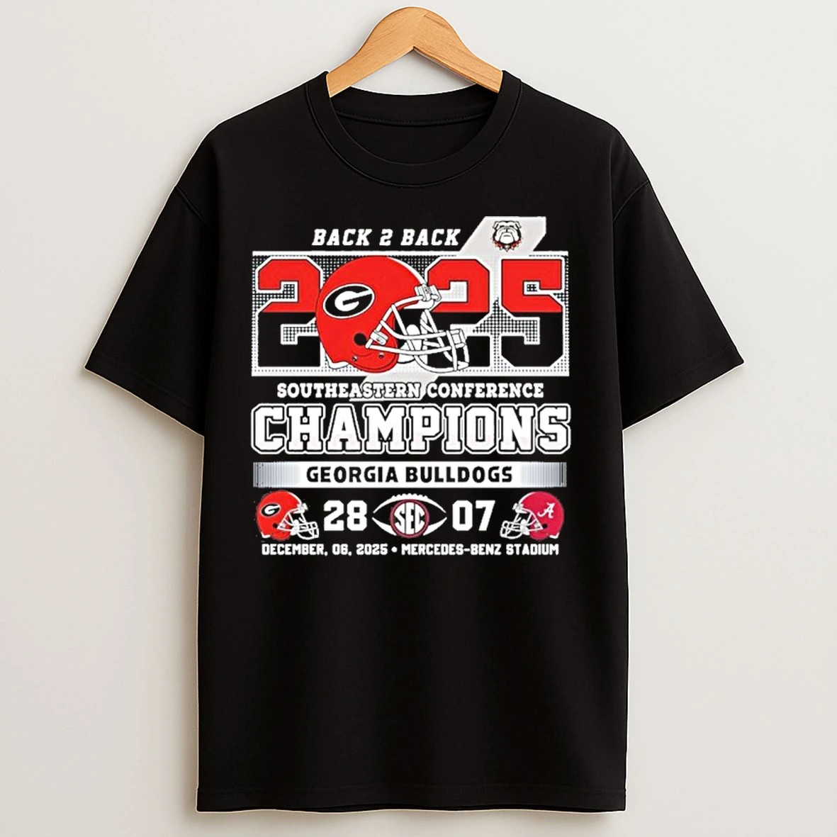 Classic Georgia Bulldogs Back 2 Back 2025 Sec Football Champions Uga 28 7 Bama T Shirts