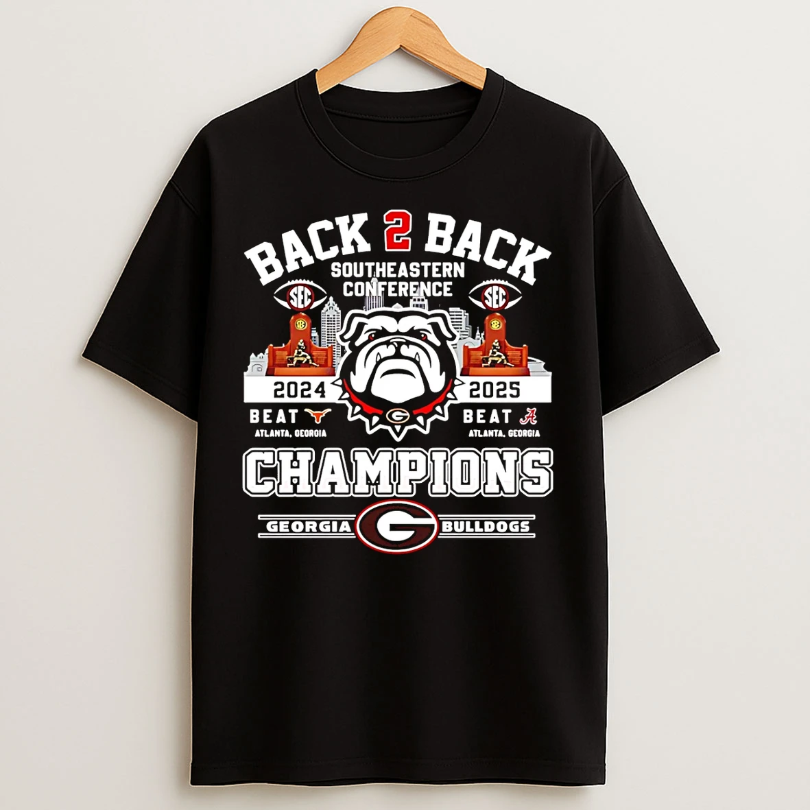 Classic Georgia Bulldogs Back 2 Back 2025 Sec Football Champions City Skyline T Shirts