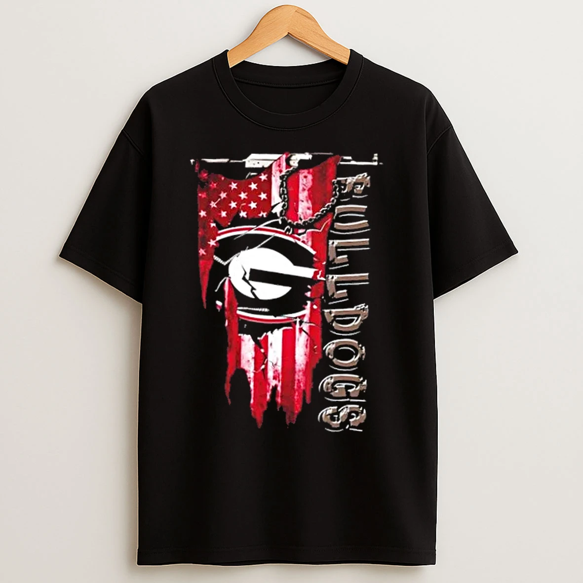 Classic Georgia Bulldogs Football Battle Shattered Usa Flag Rip Design T Shirts