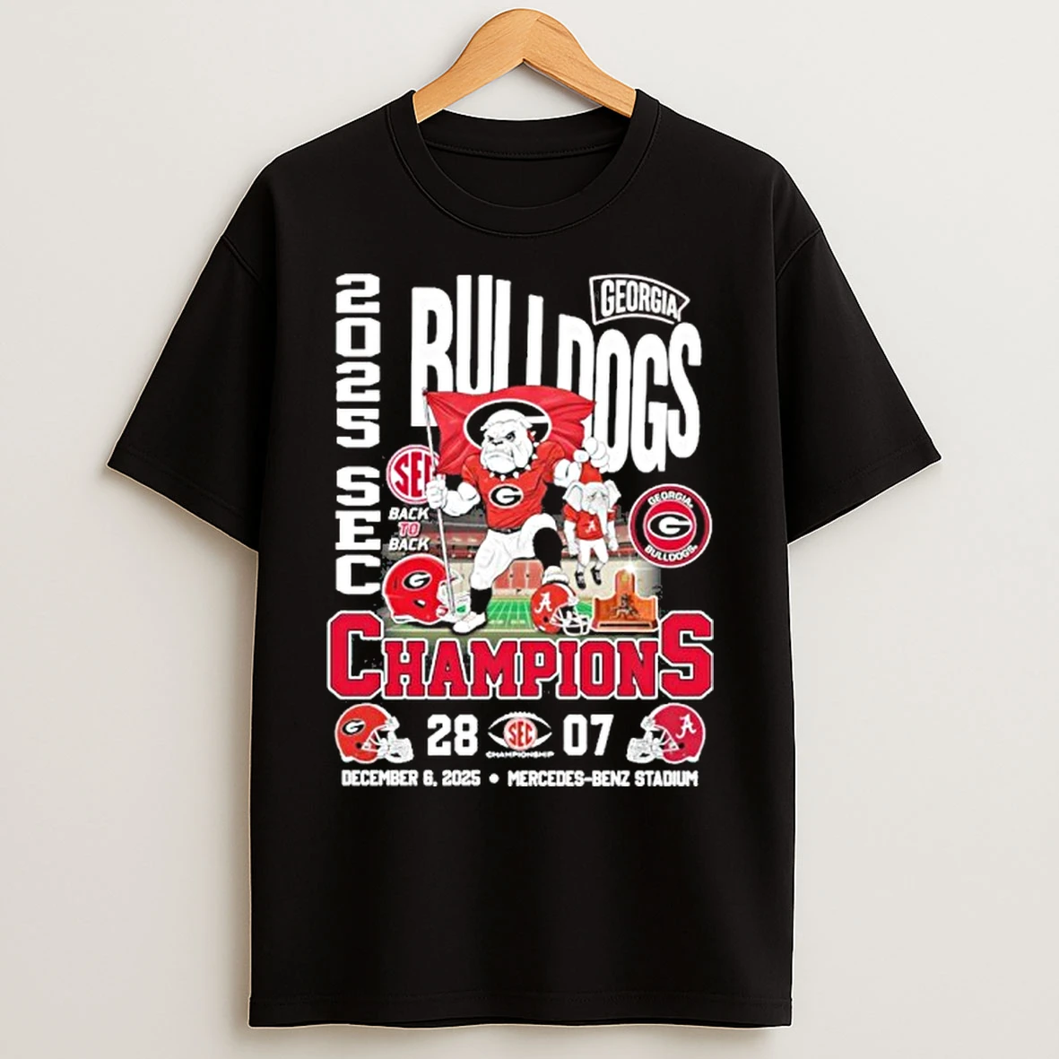 Classic Georgia Bulldogs Mascot 2025 Sec Conference Champions 28 7 Score T Shirts