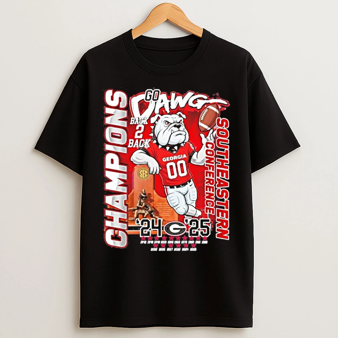 Classic Georgia Bulldogs Mascot Back 2 Back Sec Football Champions Go Dawgs T Shirts