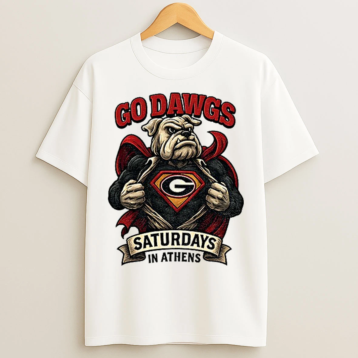 Classic Georgia Bulldogs Mascot Super Bulldog Vintage Saturdays In Athens T Shirts
