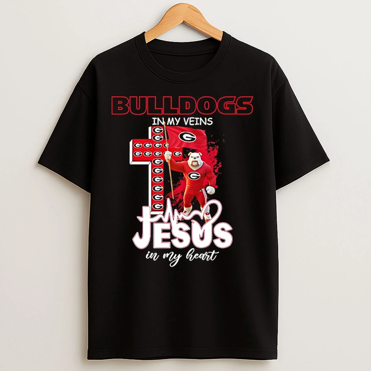 Classic Georgia Bulldogs In My Veins Jesus In My Heart Flag T Shirts