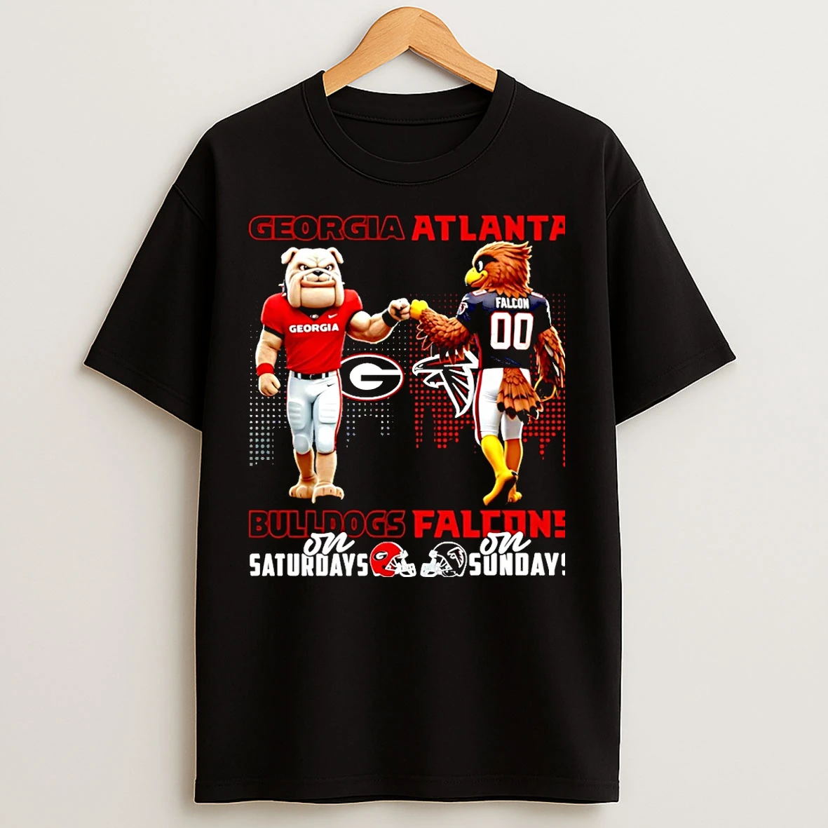 Classic Georgia Bulldogs On Saturdays Vs Atlanta Falcons On Sundays Mascot Skyline Christmas T Shirts