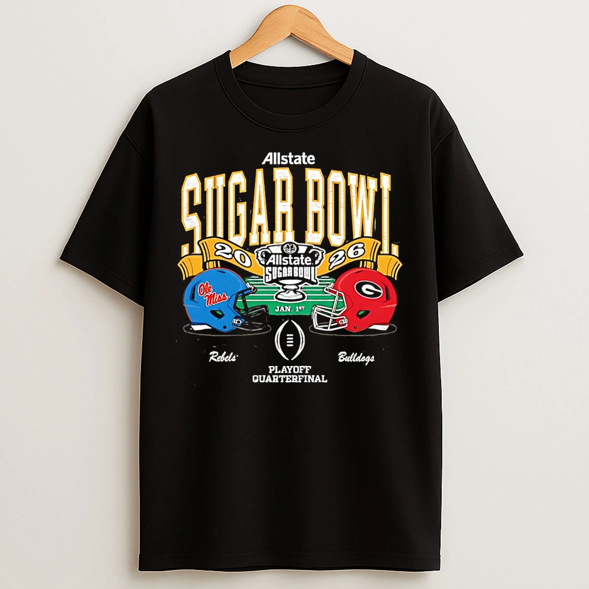 Classic Georgia Bulldogs Vs Ole Miss Rebels 2026 Sugar Bowl Helmet Matchup T Shirts