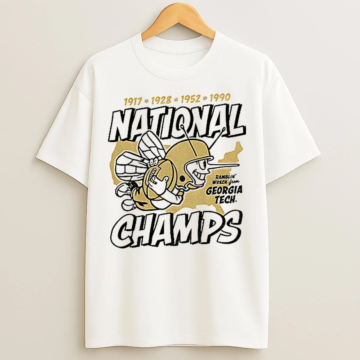 Classic Georgia Tech Yellow Football Four Time National Champs T Shirts