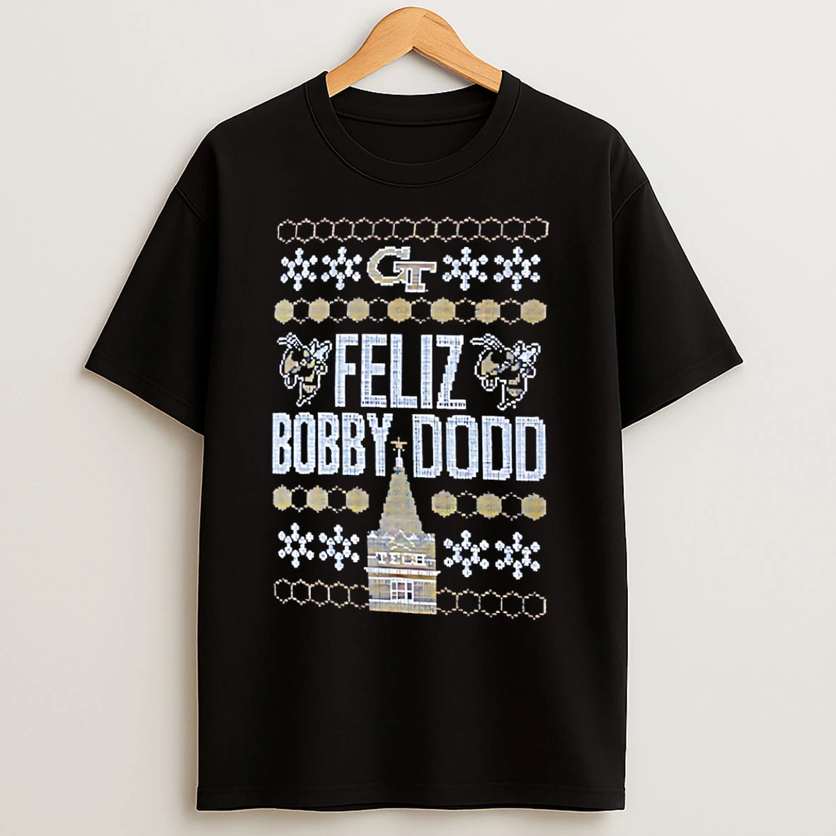Classic Georgia Tech Yellow Jackets Feliz Bobby Dodd Ugly Christmas T Shirts