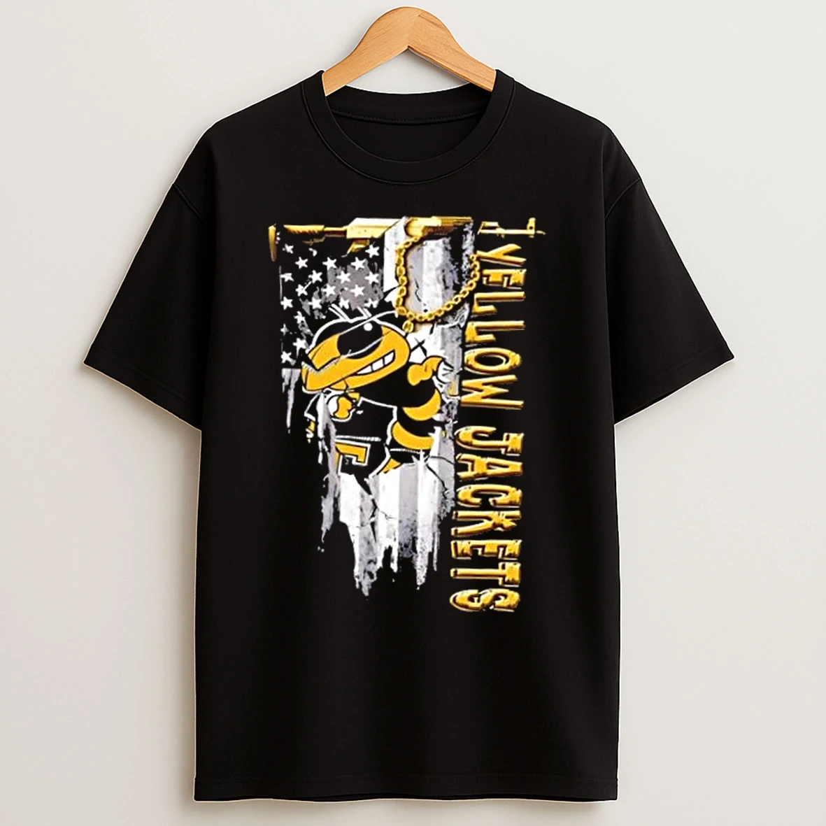 Classic Georgia Tech Yellow Jackets Football Battle Shattered Usa Flag Rip Design T Shirts