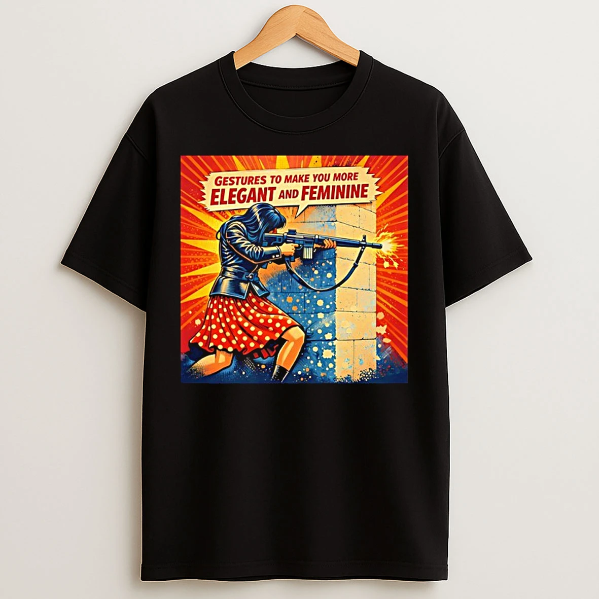 Classic Girl Holding Rifle Gestures To Make You More Elegant And Feminine T Shirts