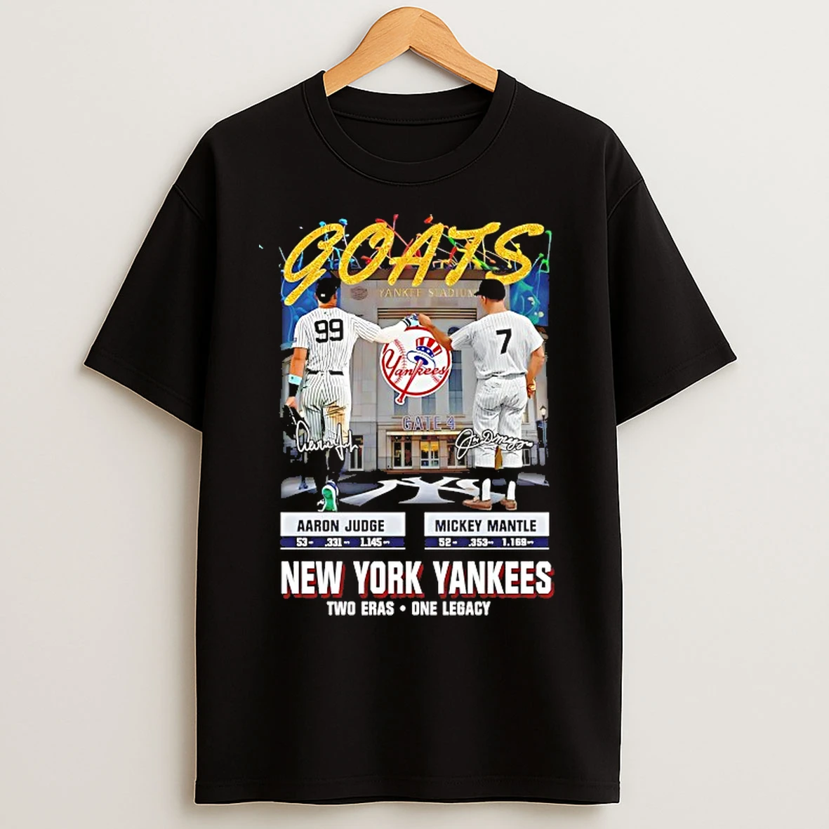 Classic Goats New York Yankees Aaron Judge X Mickey Mantle Two Eras One Legacy T Shirts