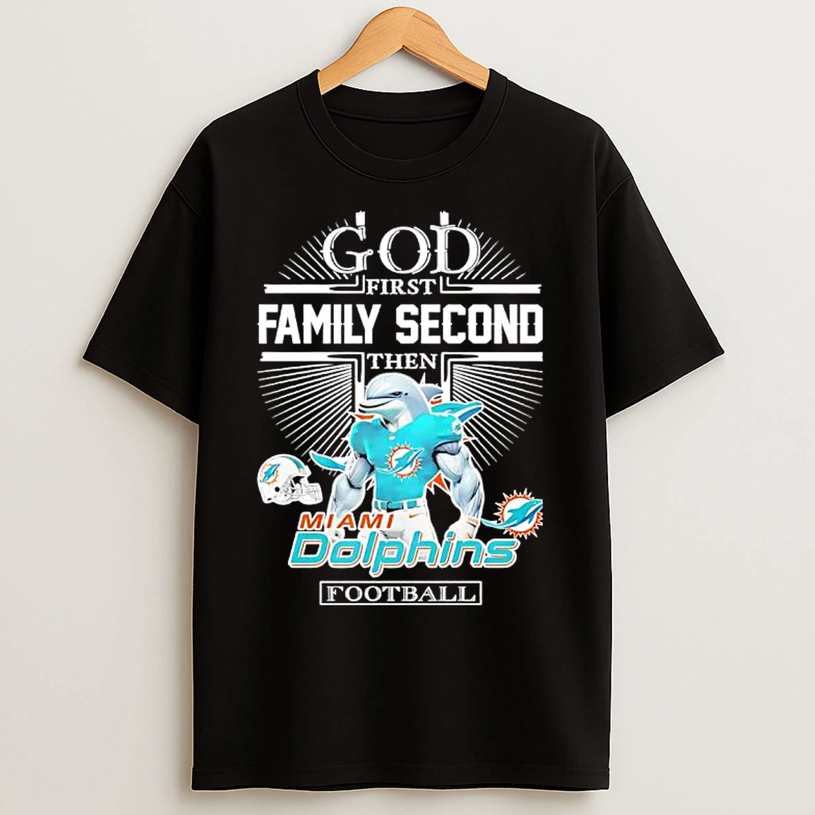 Classic God First Family Second Then Miami Dolphins Football Graphic T Shirts
