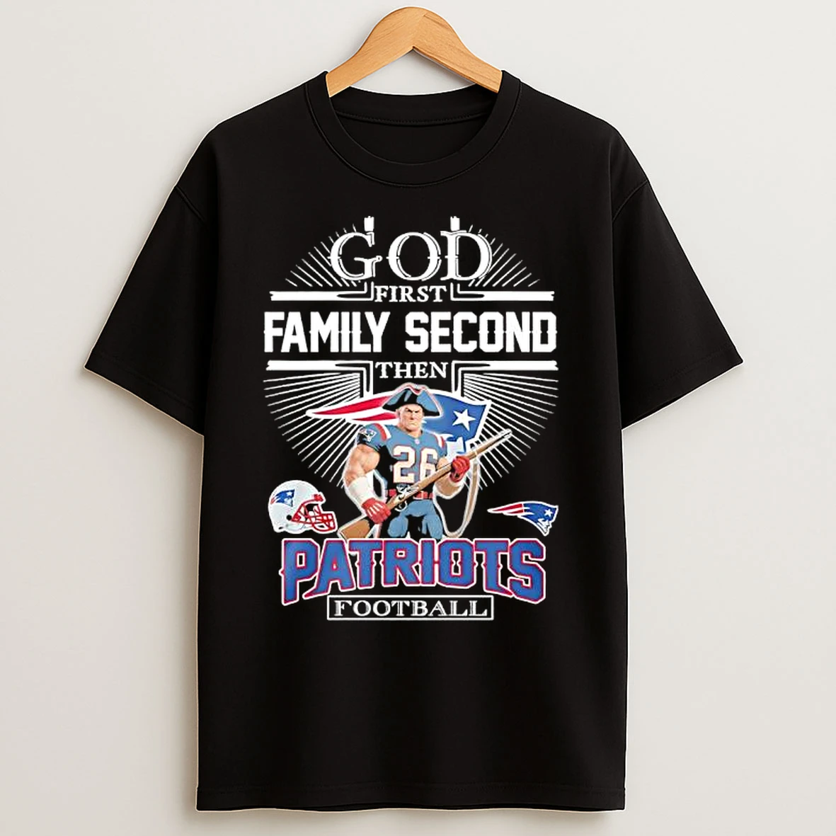 Classic God First Family Second Then New England Patriots Football Graphic T Shirts