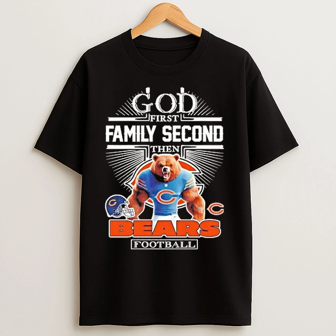 Classic God First Family Second Then Chicago Bears Football Mascot T Shirts