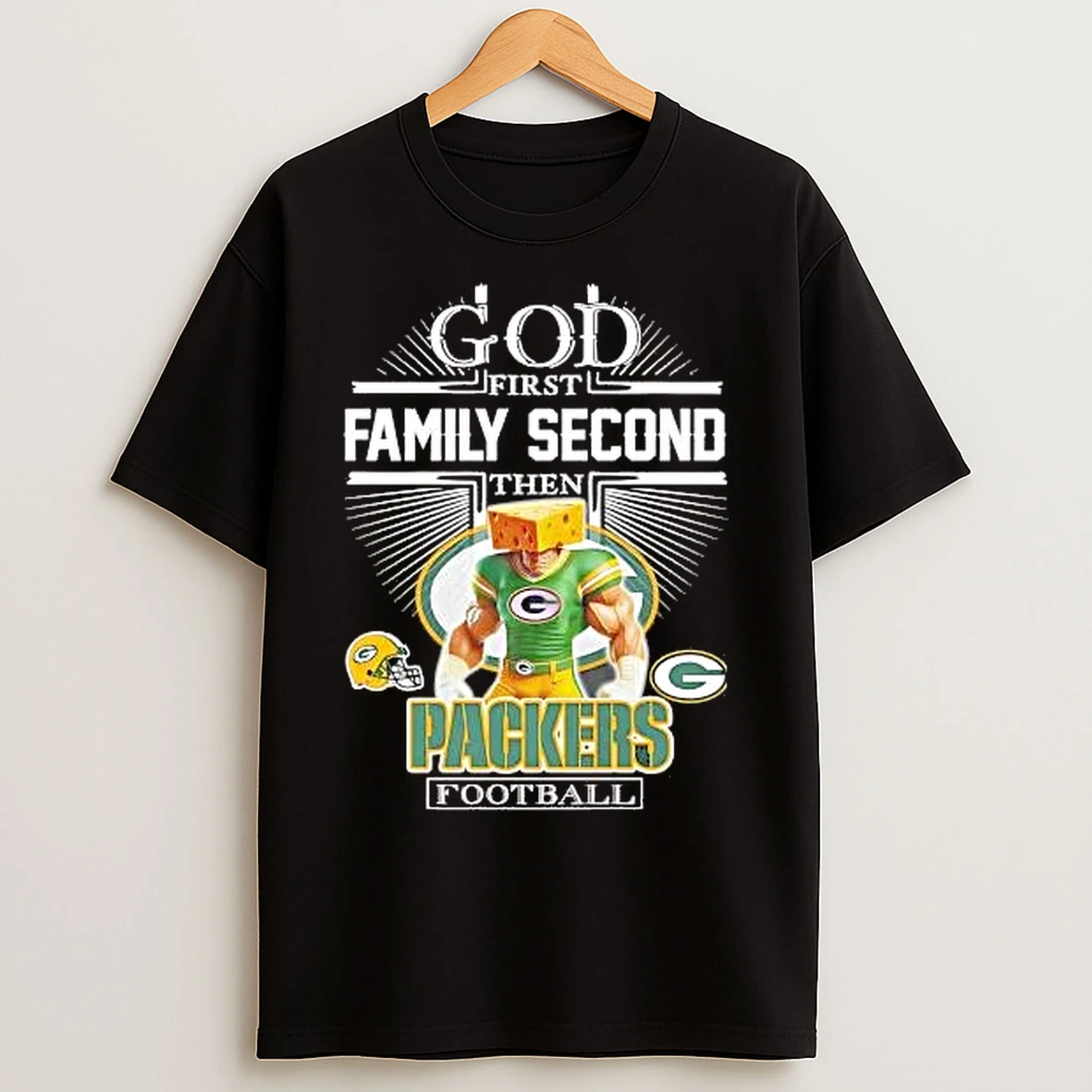 Classic God First Family Second Then Green Bay Packers Cheesehead Football T Shirts