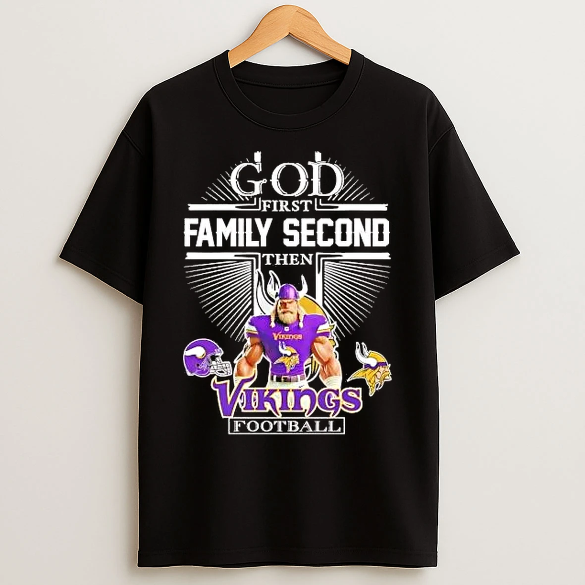 Classic God First Family Second Then Minnesota Vikings Football T Shirts
