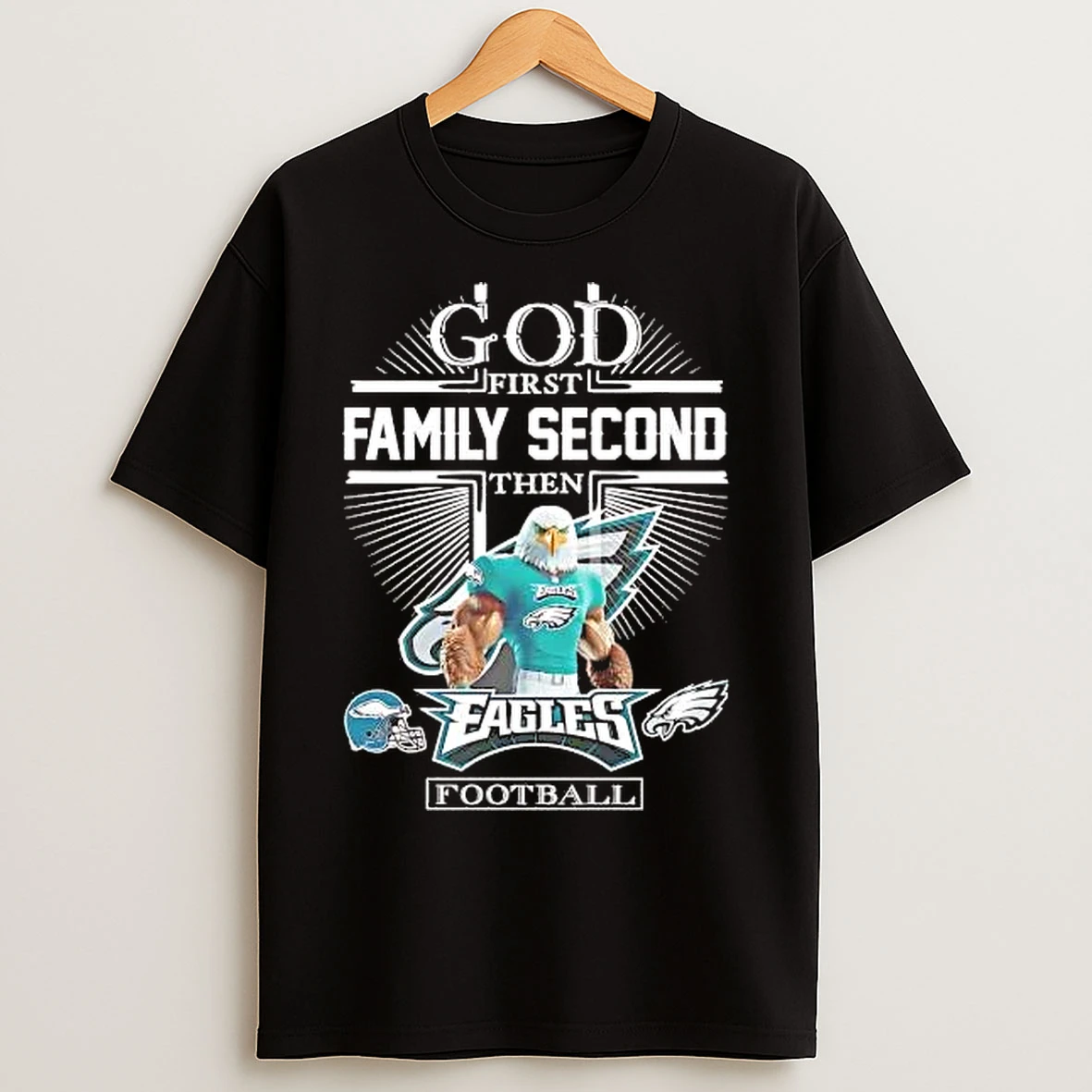 Classic God First Family Second Then Philadelphia Eagles Football Mascot T Shirts