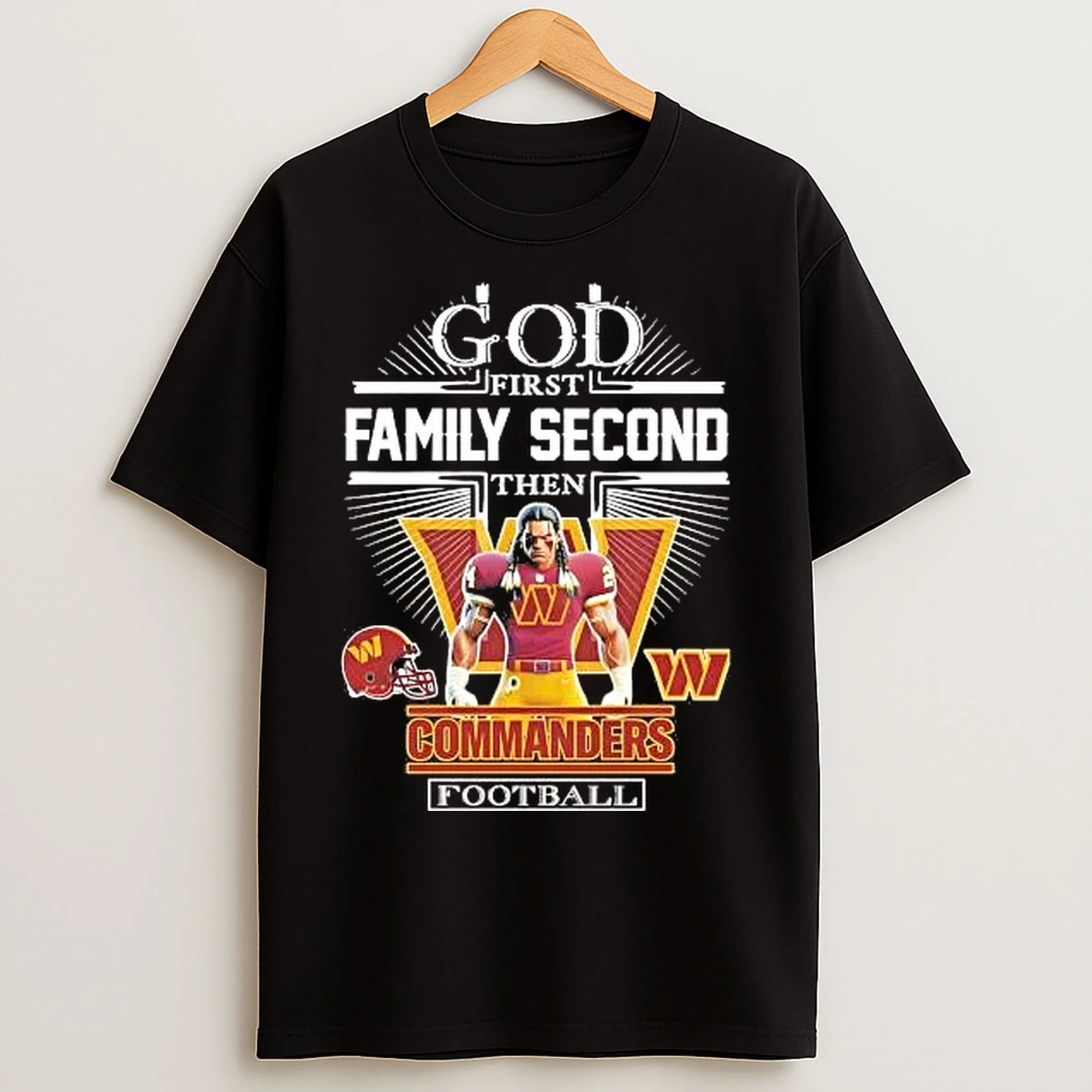 Classic God First Family Second Then Washington Commanders Football Mascot T Shirts