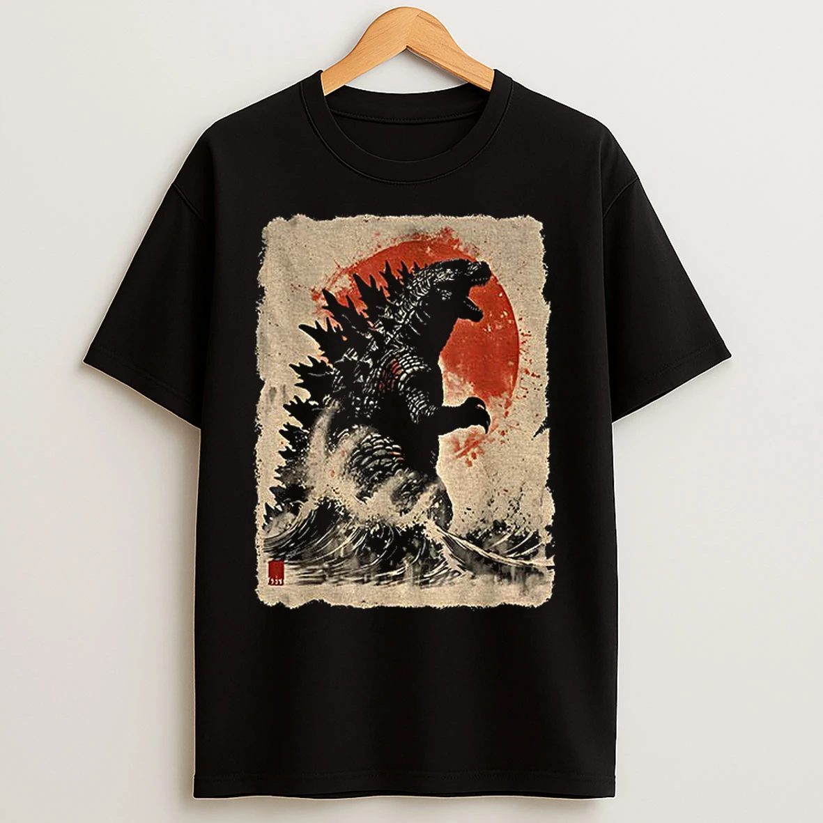 Classic Godzilla And The Wave Japanese King Of The Monsters Vintage T Shirts