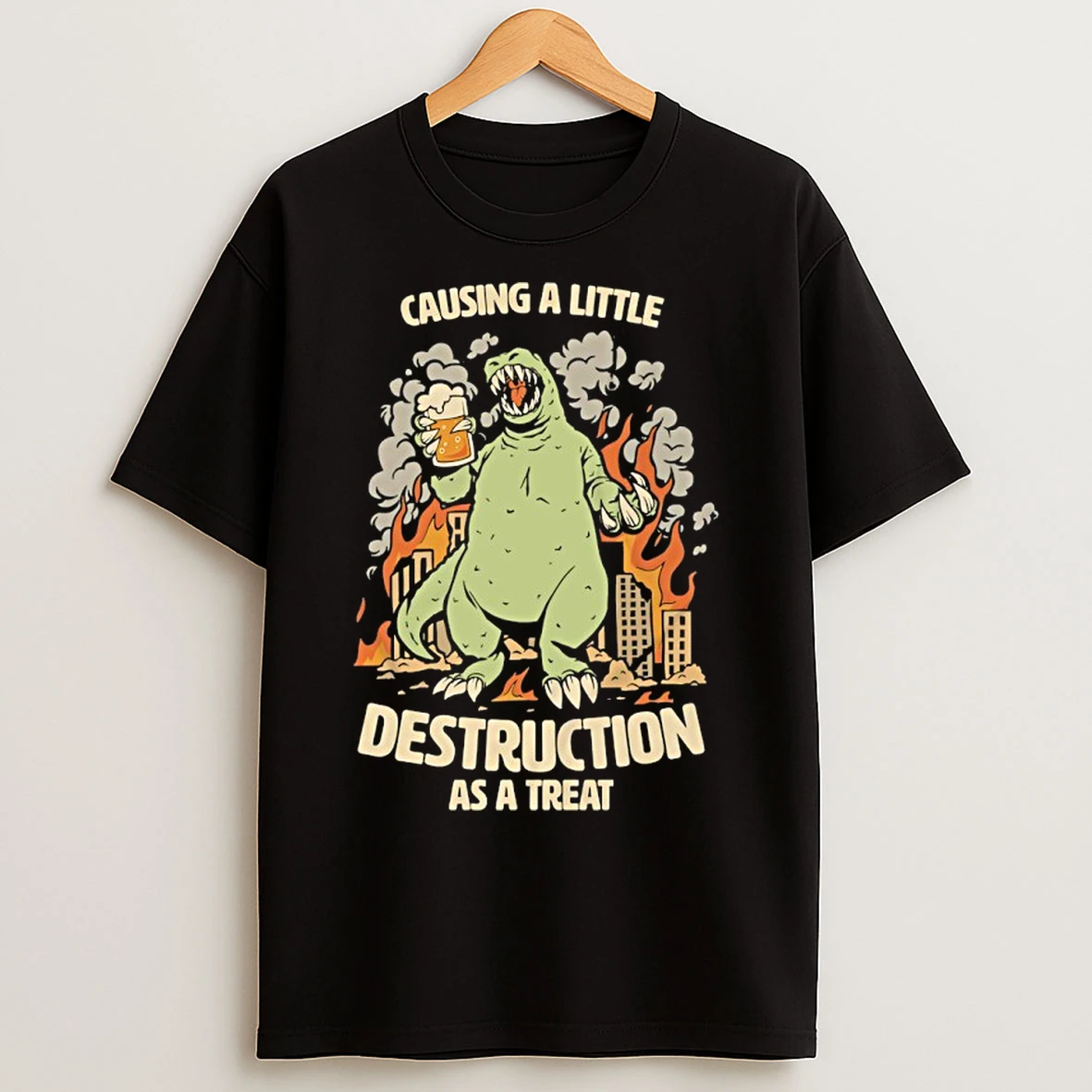 Classic Godzilla Beer Causing A Little Destruction As A Treat T Shirts