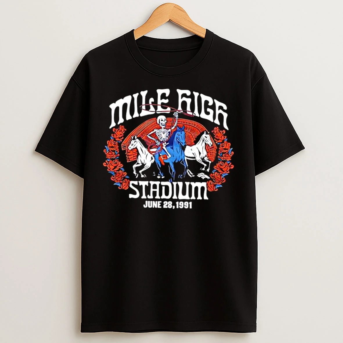 Classic Grateful Dead Broncos Skeleton Mile High Stadium 1991 T Shirts