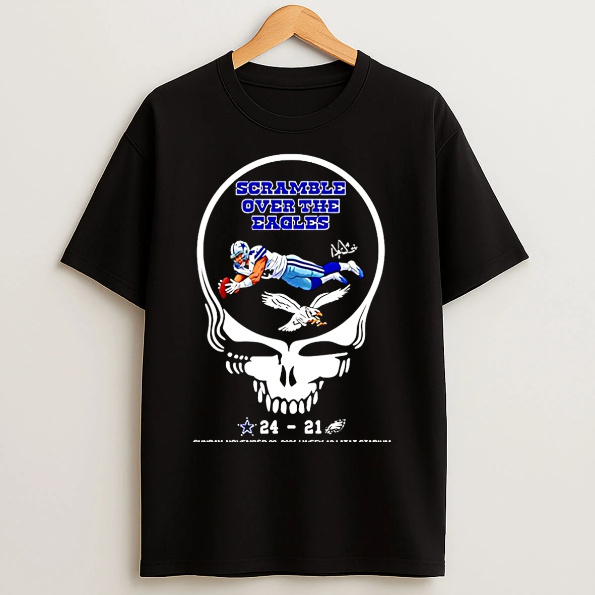 Classic Grateful Nfl Dallas Cowboys Moment Dark Precott Dive From 8 Yards Touchdown Christmas T Shirts