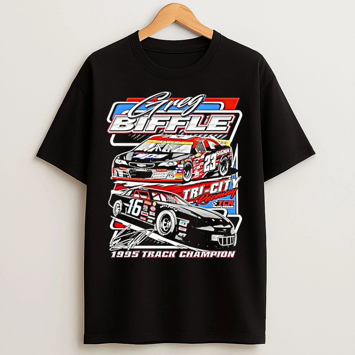 Classic Greg Biffle Tri City Raceway 1995 Track Champion Signature T Shirts