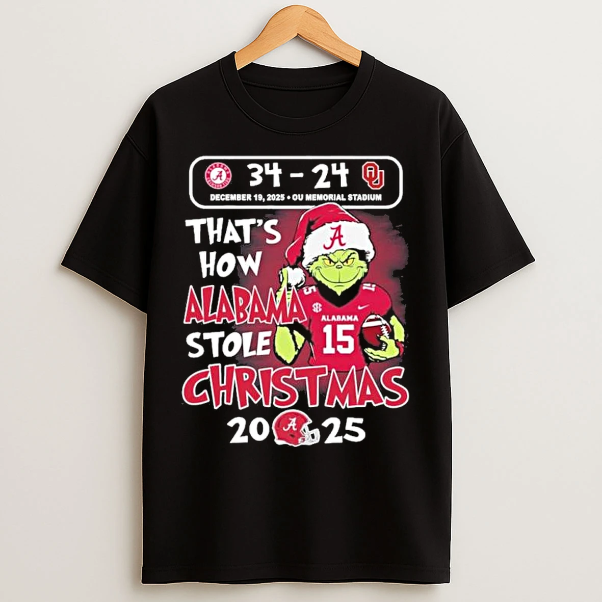 Classic Grinch Alabama 34 24 Oklahoma Thats How The Alabama Crimson Tide Stole Christmas T Shirts