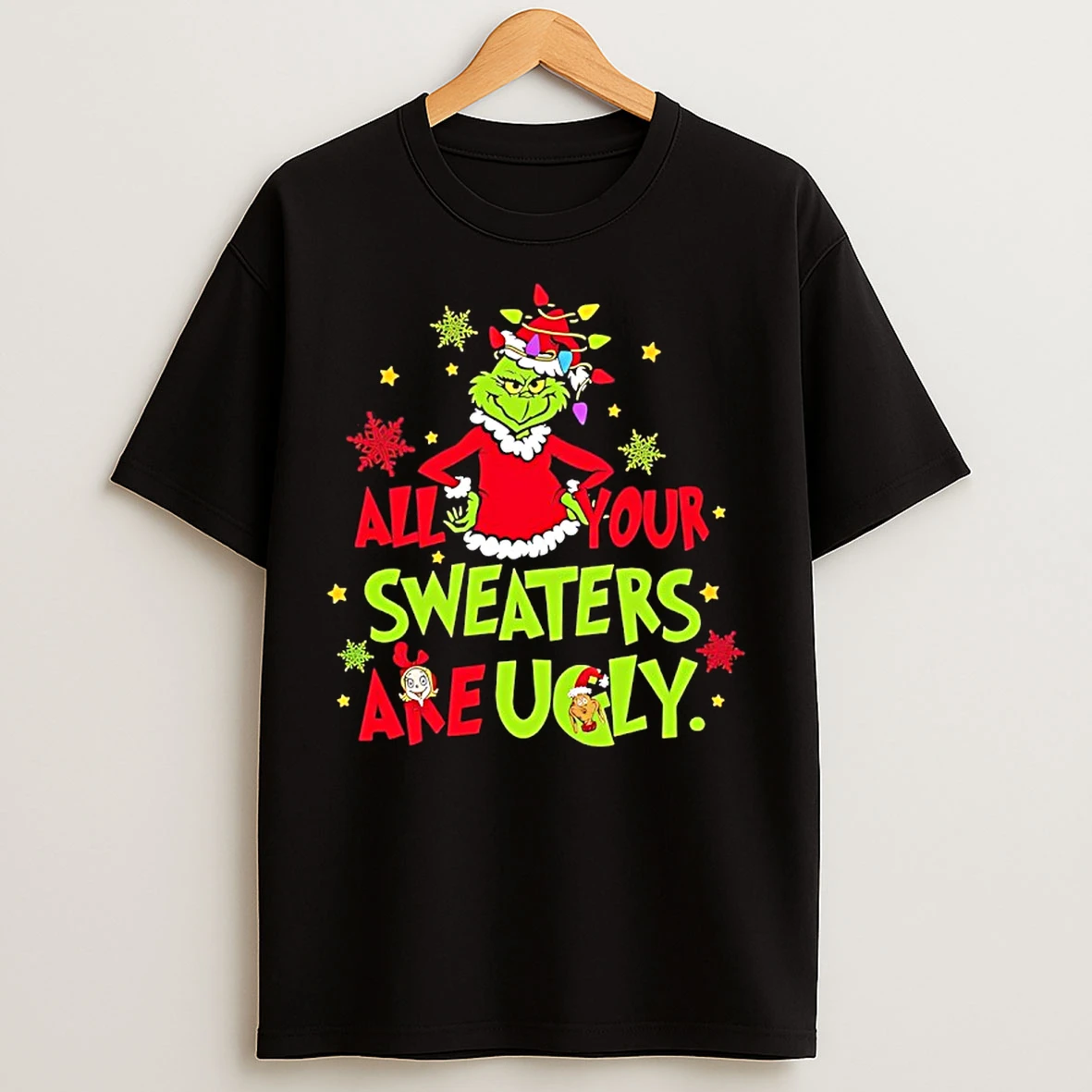 Classic Grinch Christmas Lights Hat All Yours Sweaters Are Ugly T Shirts