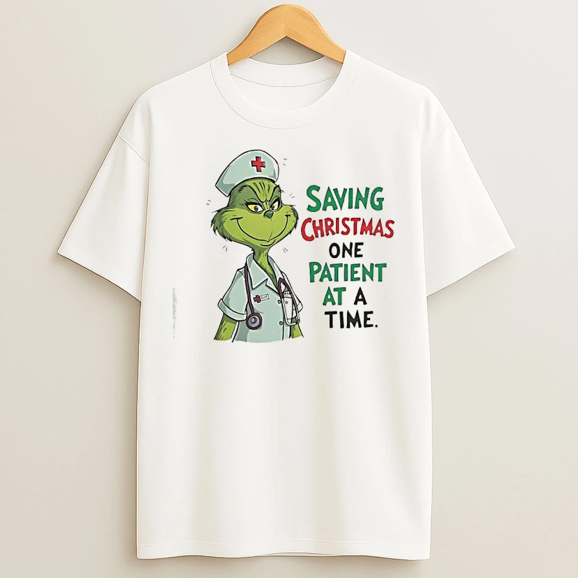 Classic Grinch Green Saving Christmas One Patient At A Time Nurse T Shirts