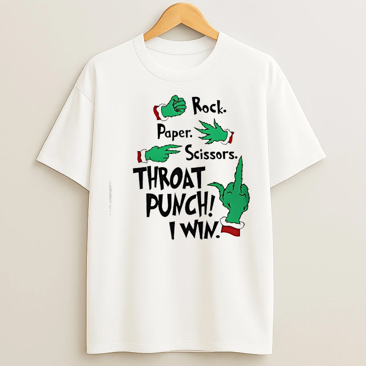 Classic Grinch Hands Rock Paper Scissors Throat Punch I Win T Shirts