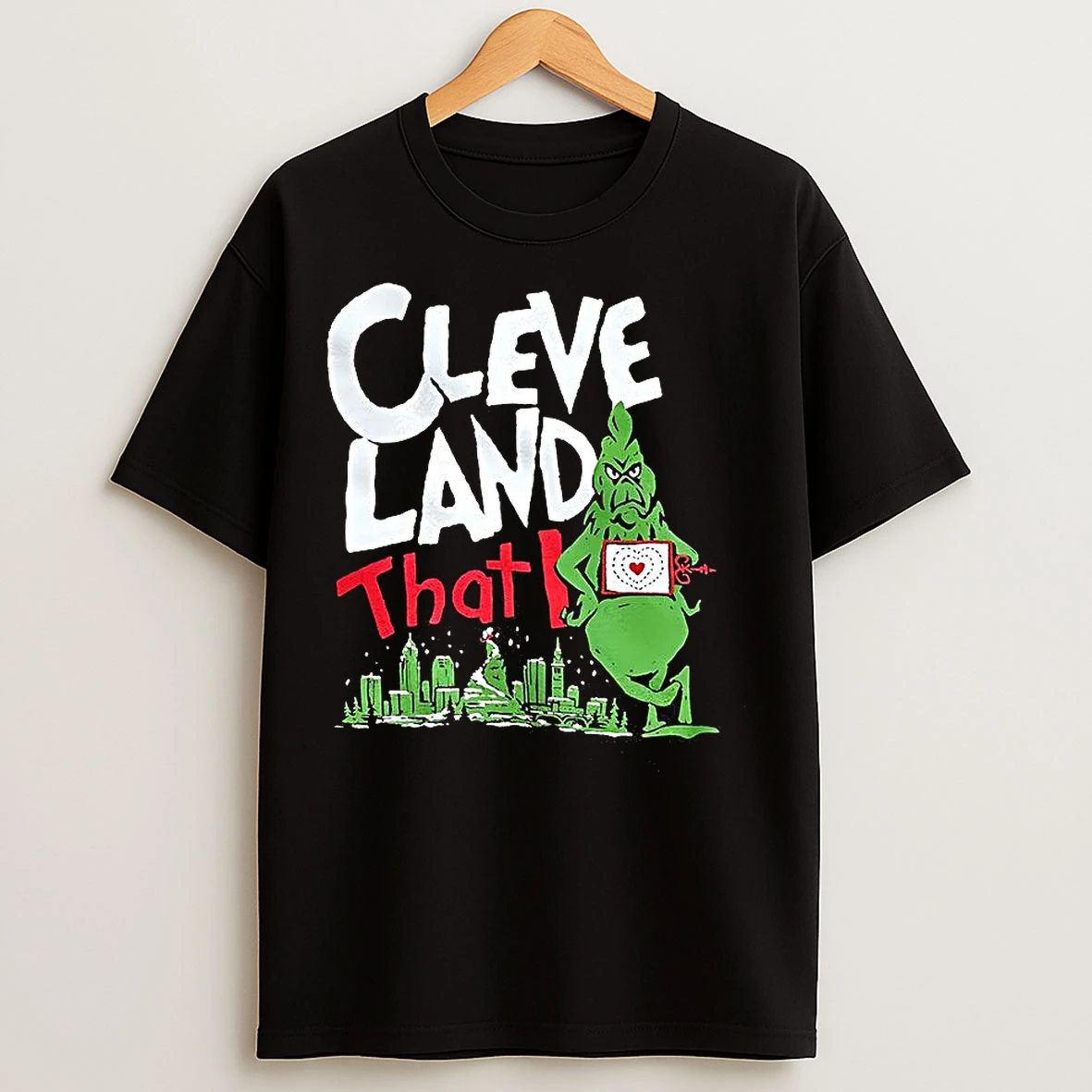 Classic Grinch Hes A Mean One Cleveland Skyline Christmas T Shirts