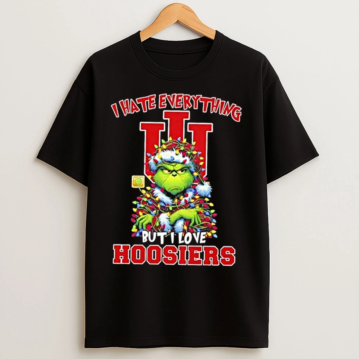 Classic Grinch I Hate Everything But I Love Indiana Hoosiers Christmas Lights T Shirts